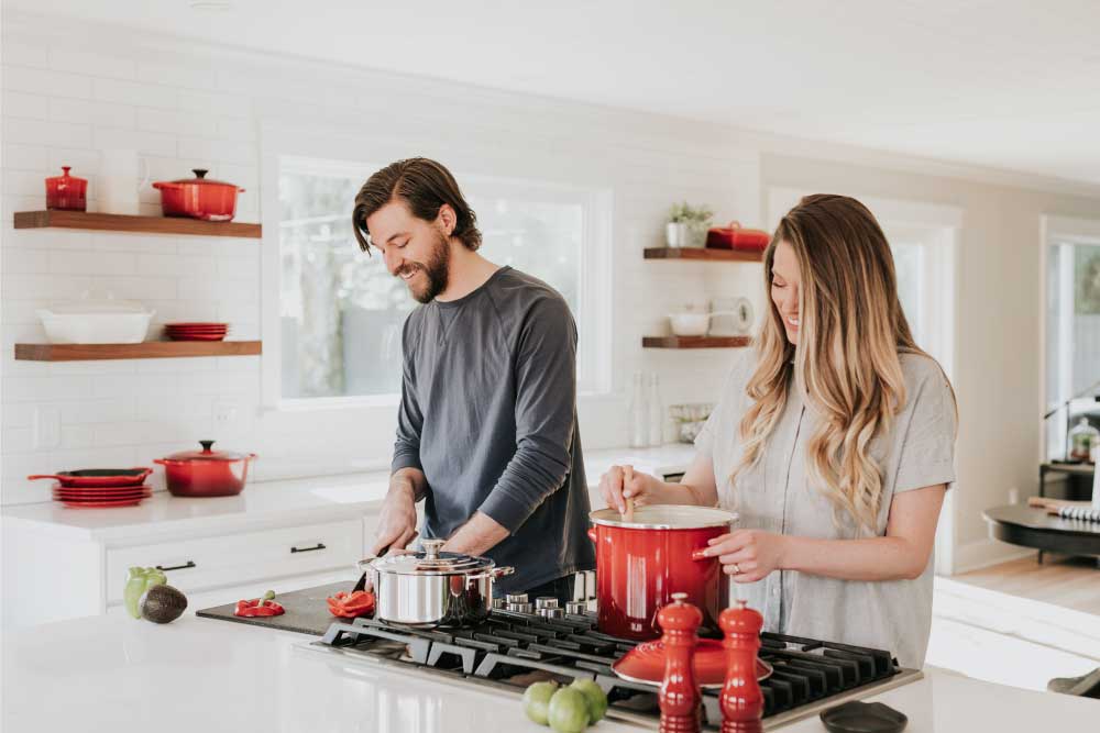 Family in new kitchen